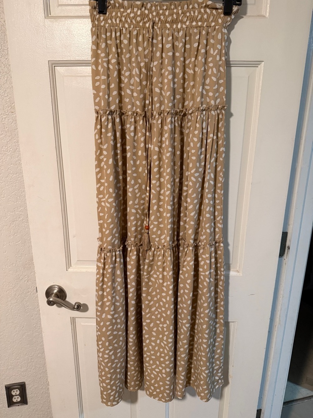 Tiered Maxi Skirt in Tan with White Fleck Print